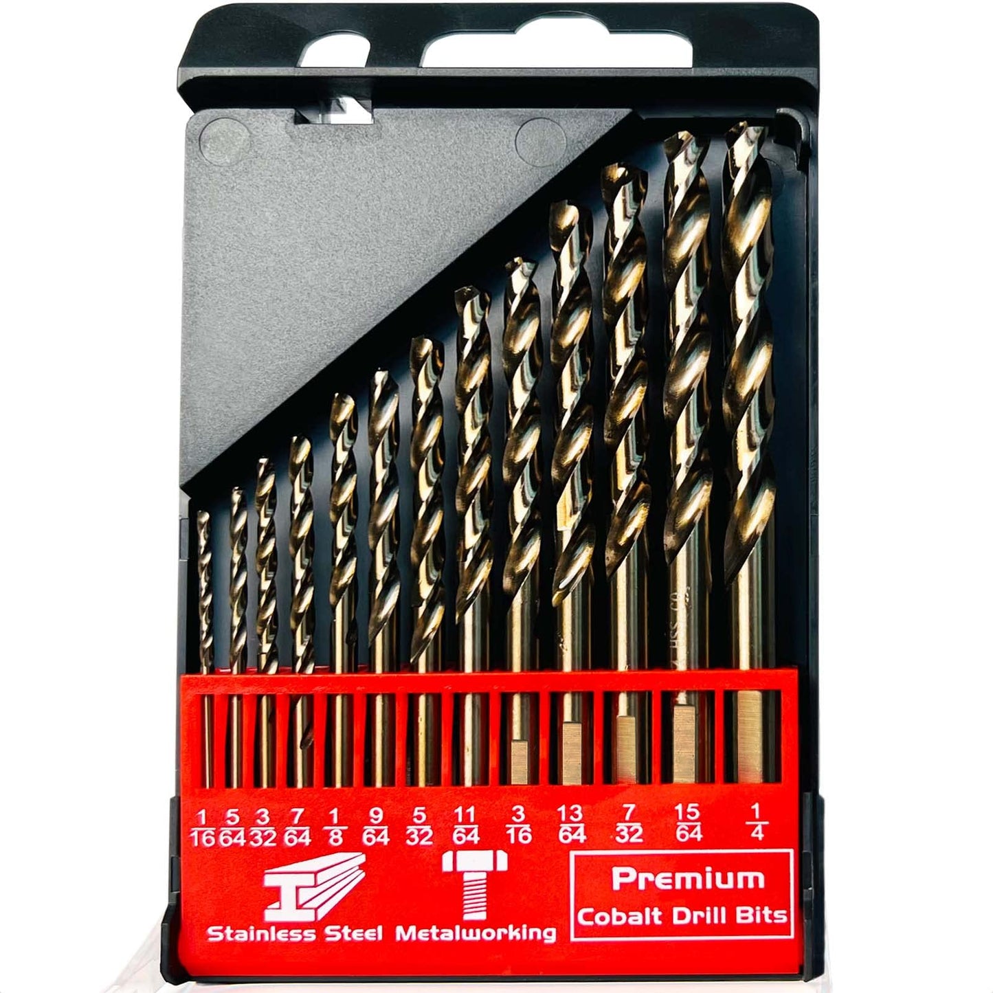 STROTON Cobalt Drill Bit Set (1/16-1/4 Inch, 13PCS), M35 High Speed Steel Twist Drill Bits for Stainless Steel, Hard Metal, Cast Iron, Plastic and