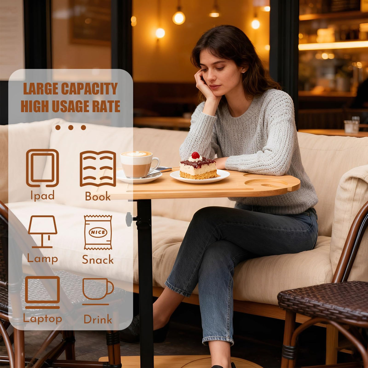 YASHIIN Adjustable 360 Degree Rotating Sofa Tray Table, with Phone and Tablet Slot, for Couch Bedside Suitable for Living Room for Adults and Kids