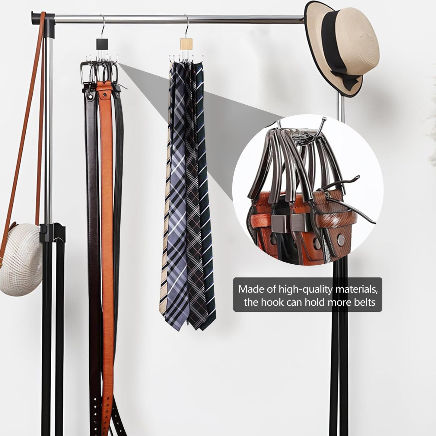 Belt Hanger Tie Rack, 2 Pcs Closet Hanger Organizer 360° Rotatable Metal Belt Holder for Closet Accessories Organizer and Storage