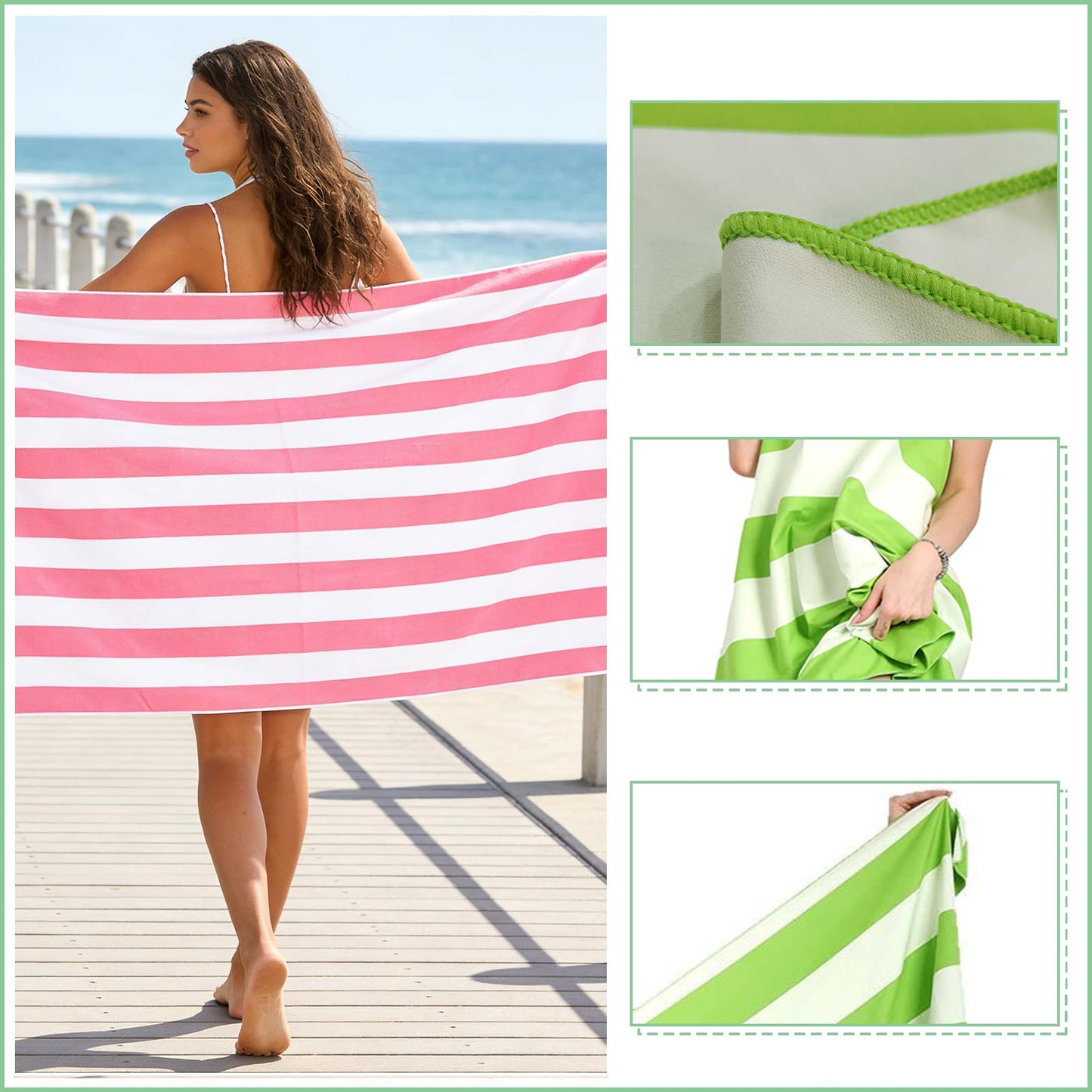 Large Microfibre Beach Towel for Adults with Bag 160x90cm,Pink Quick Dry Beach Towel with Double Sided,Lightweight Beach Microfiber Towels for Travel