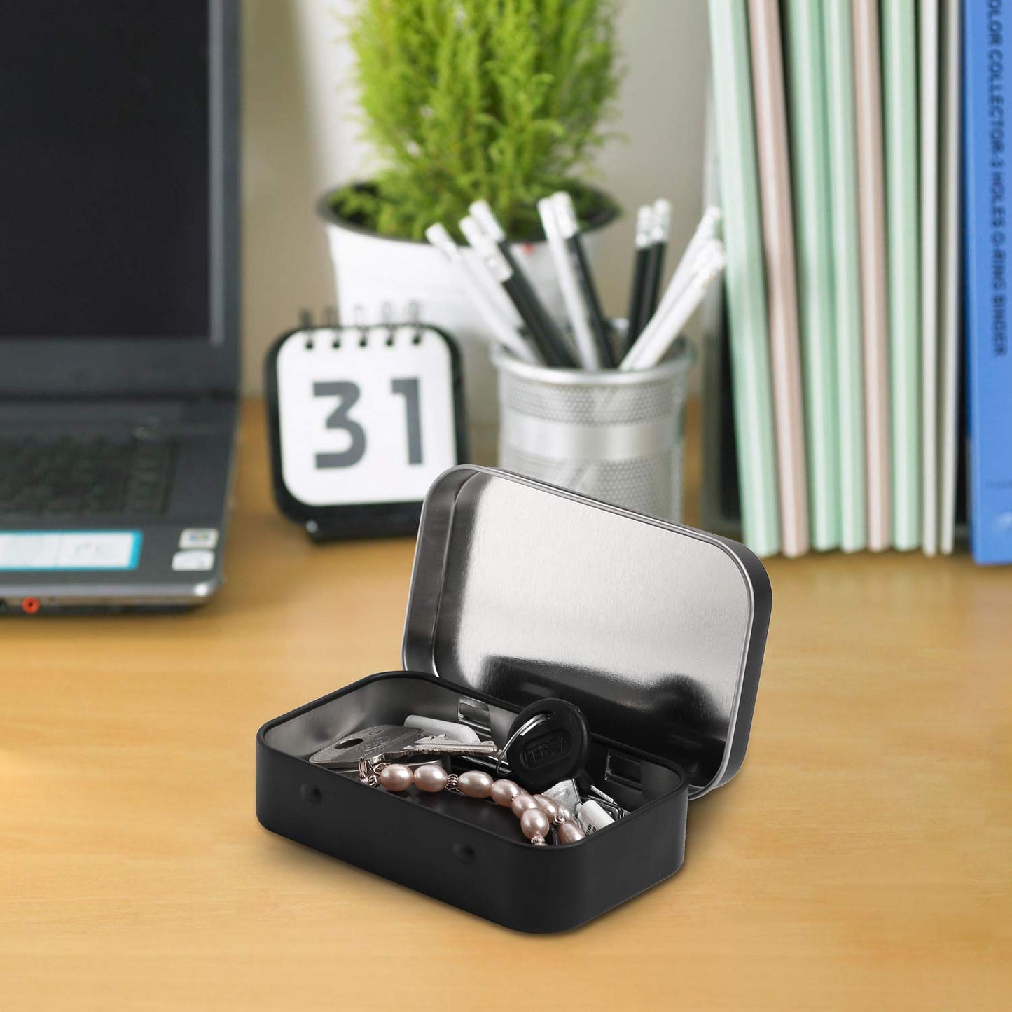 Tamicy Metal Rectangular Hinged Tins - Pack of 40 Matte Black Mini Portable Box Containers Small Empty Storage Tins with Lids Home Organizer Kit for