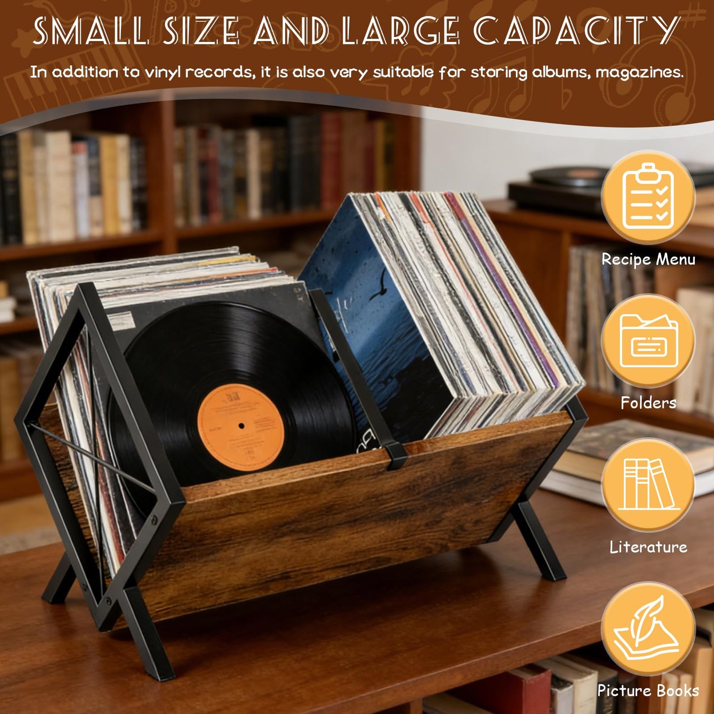 Vutlace Vinyl Record Storage Rack, 80-100 LP Expandable Record Storage Holder with Anti-Slip Mat