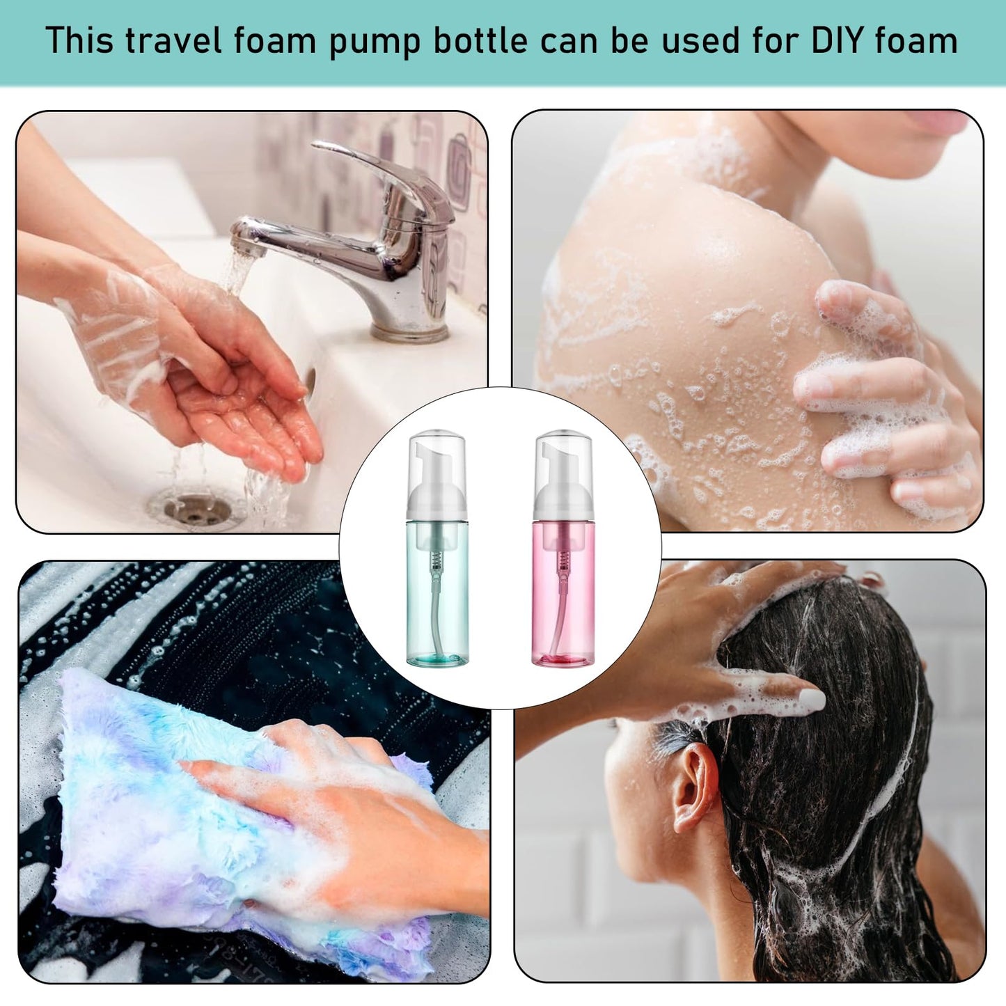 2PCS Foam Pump Bottle Travel Portable Small Size Mousse Foam Soap Dispenser
