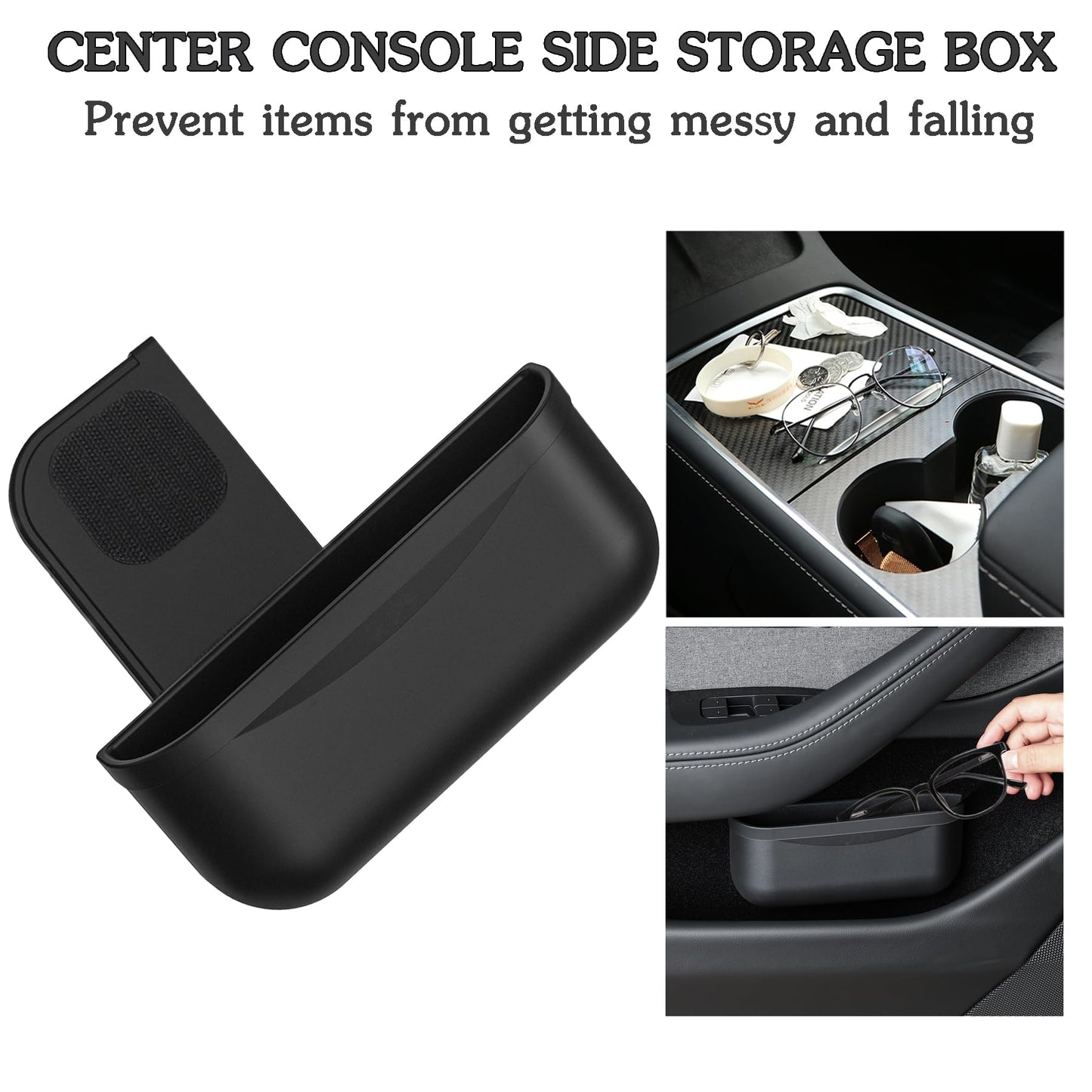 EVFIT for Tesla Model 3 Model Y Accessories Center Console Organizer Storage Box Silicone Velcro Sunglasses Coin Holder for Flocking