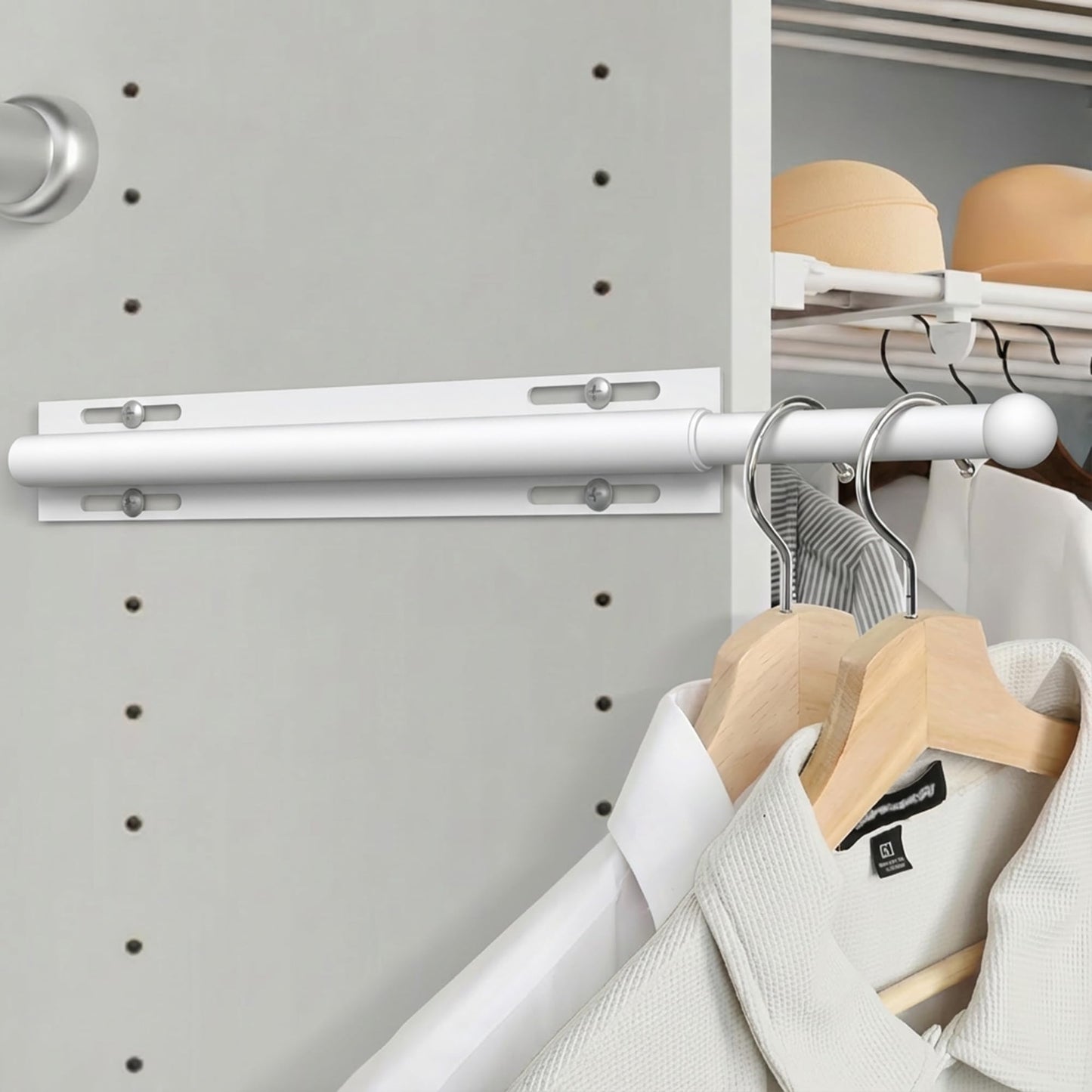 Widyana Telescopic Wardrobe Rail | Extendable Valet Rod for Clothes (12”) | Adjustable Pull-Out Hanging Rail for Suits & Next-Day Outfits, White