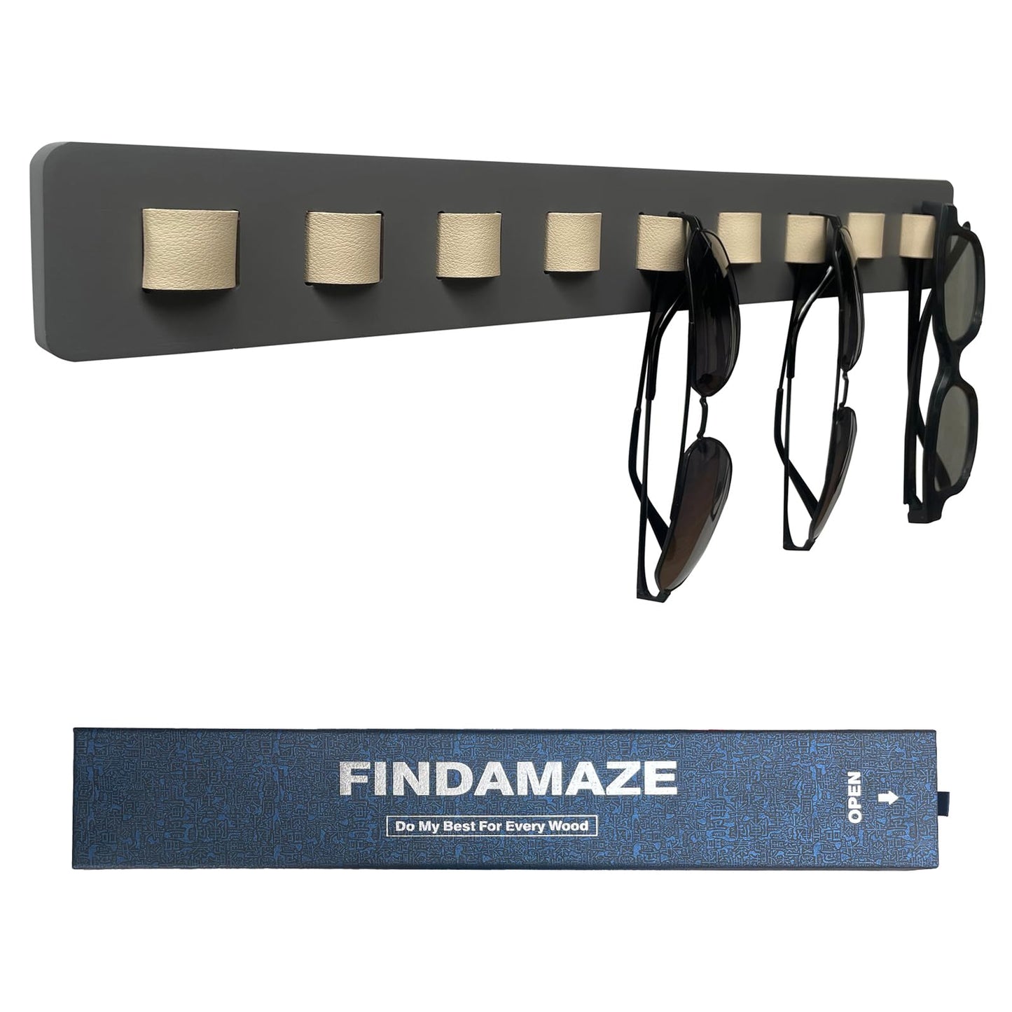 FINDAMAZE Wooden Sunglasses Organizer - Wall Mounted Sunglasses Rack/Stand - Display for Men or Women, Home Decor (Gray-1pcs-long)