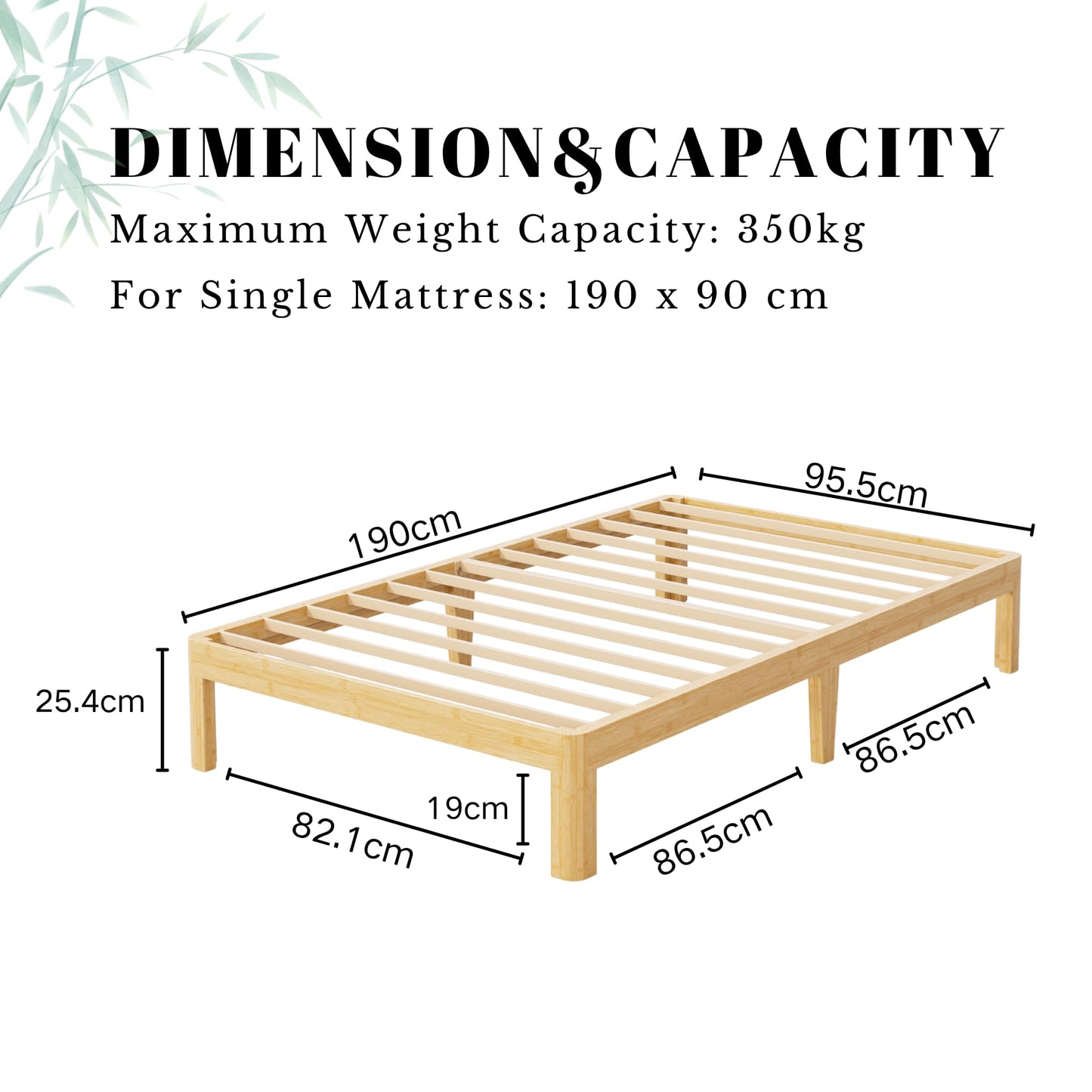QFtime Wooden Single Bed Frame, Platform, Bamboo Wood, Sturdy, 25.4 cm High