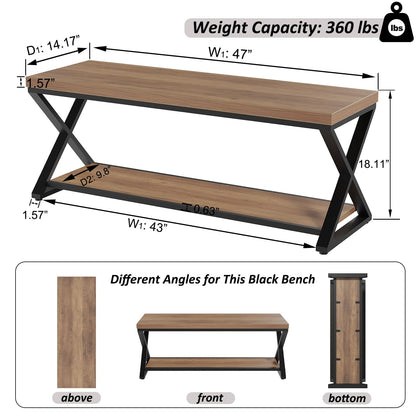IBF Shoe Storage Bench Entryway shoe Benches for Hallway 120cm Rustic Oak