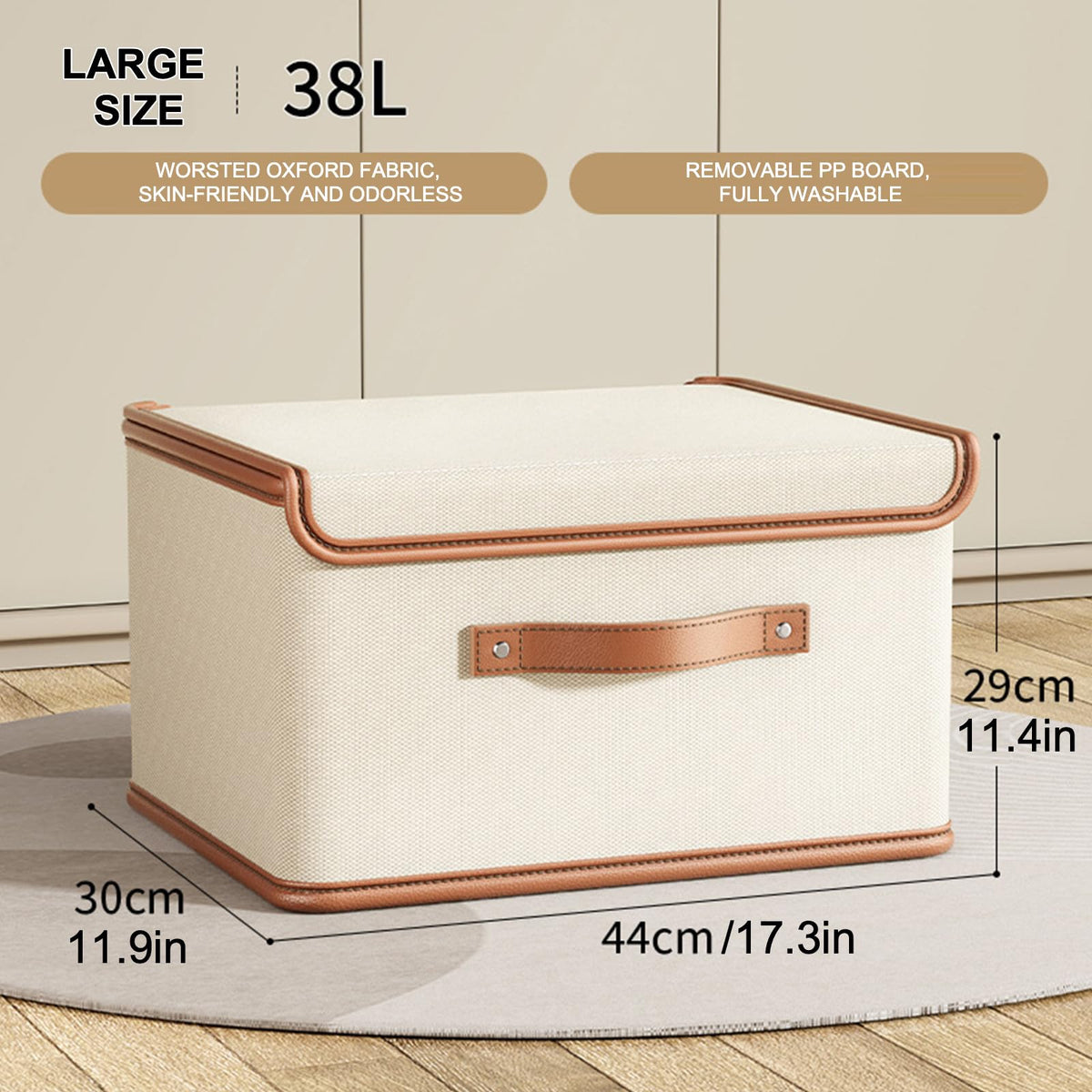 Vbvbip 4 PCS Oxford Fabric Storage Bins with Attached Lid - Large Clothes Organizer 44x30x29cm, Breathable Collapsible Closet Bins for Clothing