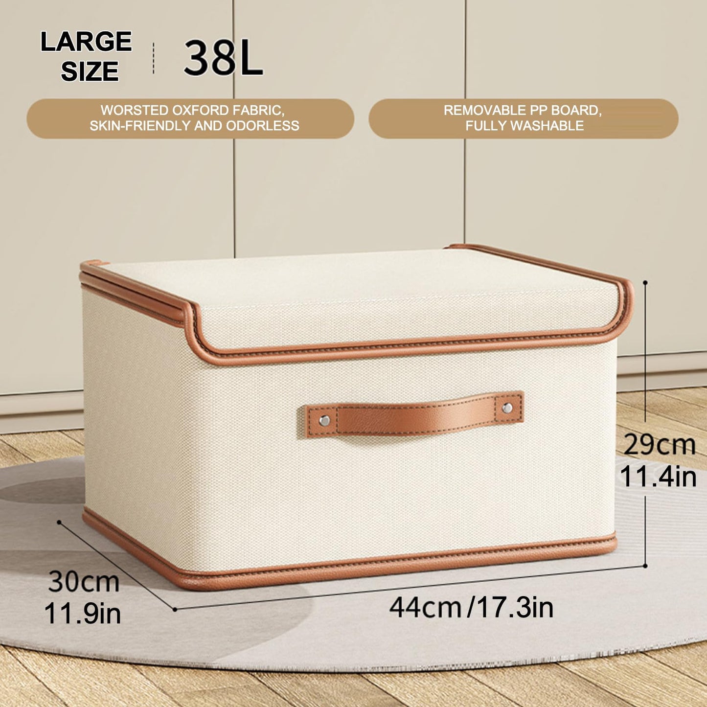 Vbvbip 2 PCS Oxford Fabric Storage Bins with Attached Lid - Large Clothes Organizer (44x30x29cm), Breathable Collapsible Closet Bins for Clothing