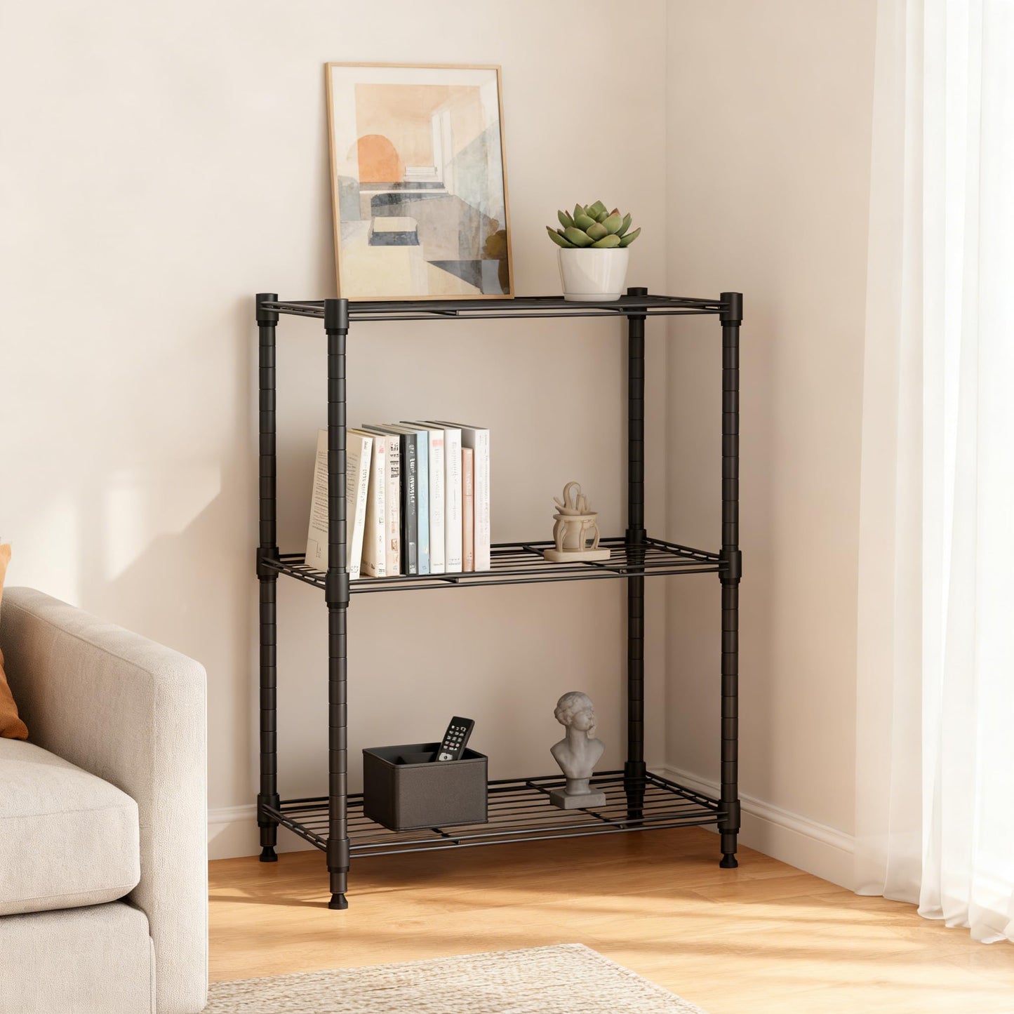 M MZG Height Adjustable Shelves,Heavy Duty Wire Pantry Shelving for Tool Sheds, Garage, and Storehouse,Metal, Grey,3 tier 30 x 45 x 67 cm