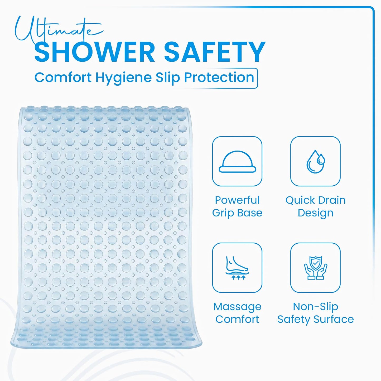 Rugs Garden Shower Bath Mats - Washable Non Slip Anti Mould Rubber Bathmat with Suction Cups for Bathtub and Bathroom (Sky Blue, 40x100 cm)