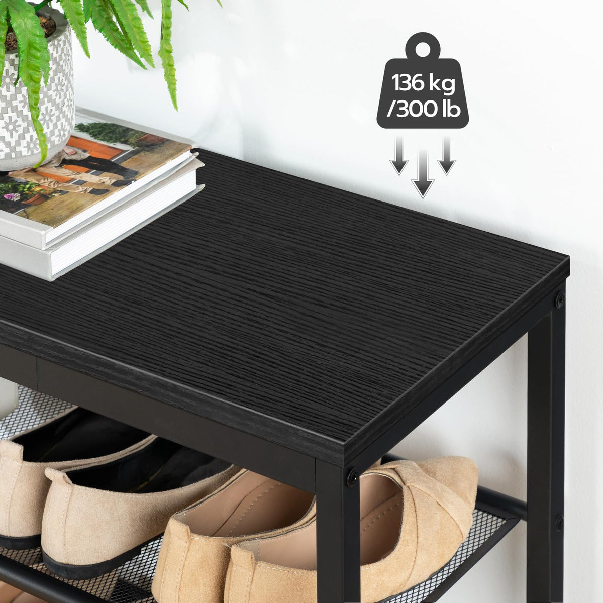 HOOBRO Shoe Rack, 3-Tier Shoe Bench with 2 Mesh Shelves, Shoe Storage Bench with Seat, for Entryway, Hallway, Living Room, Small Space, Easy Assembly