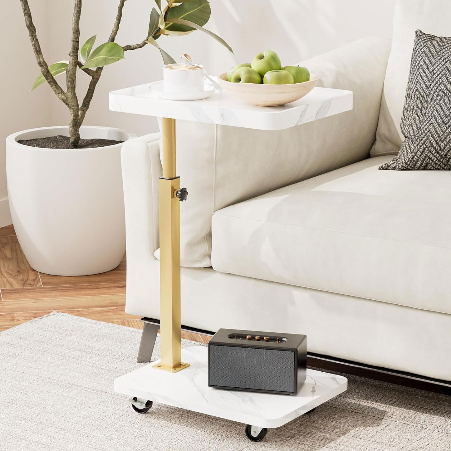 C-Shaped Side Table, Height Adjustable Sofa Table, 360° Swivel Tray Table