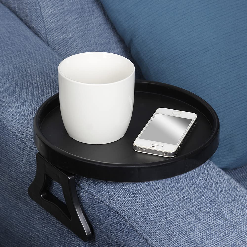 Sofa Arm Table Clip-On Tray for Drinks, Remote & Phone Holder