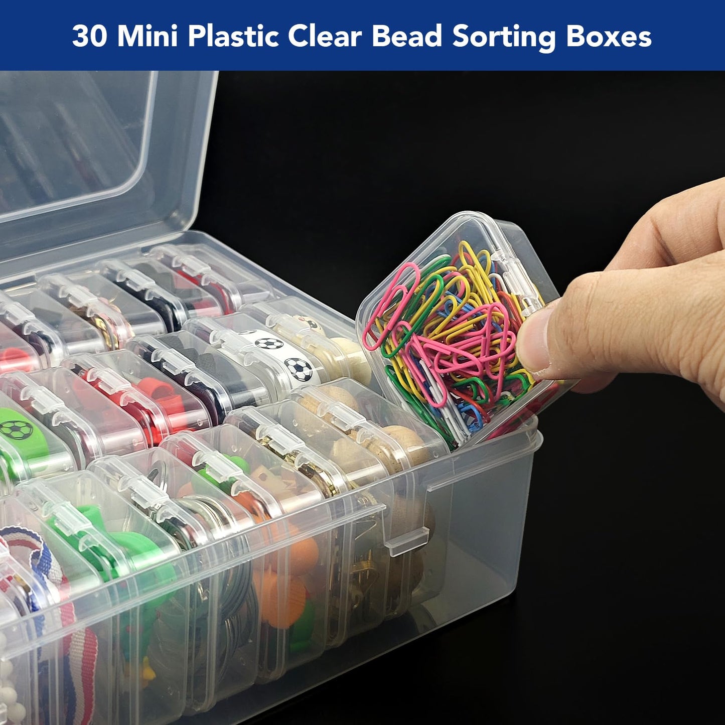 YIMETOP 30 Pcs Small Storage Box with Lid, Mini Plastic Clear Sorting Box, Transparent Plastic Storage Boxes with Hinged Lid, for Small Parts, Beads
