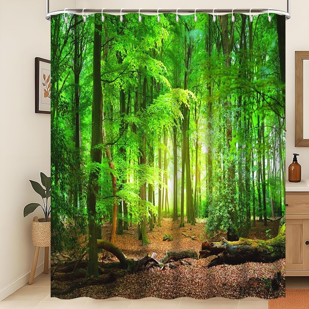 Xiaoterna Spring Shower Curtain Nature Landscape 3D Scenery Bathroom Curtain Deciduous Forest Bathroom Curtain Tropical Rainforest Shower Curtain