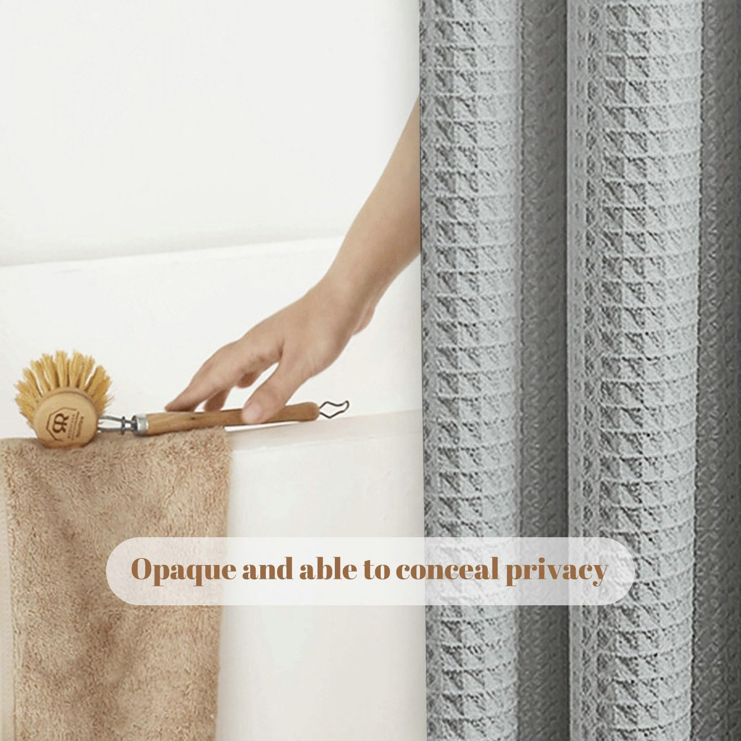 Stfery Waffle Shower Curtain, Grey Shower Curtain, 100 x 180 cm, Fabric Washable Shower Curtain, Washable, Anti-Mould
