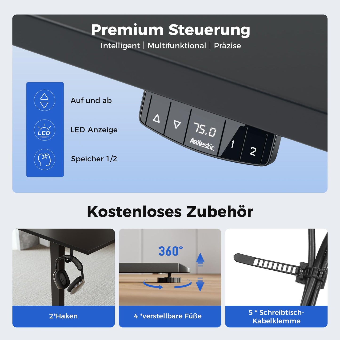 Agilestic Electric Standing Desk, 2 Memory Buttons, 120x60cm