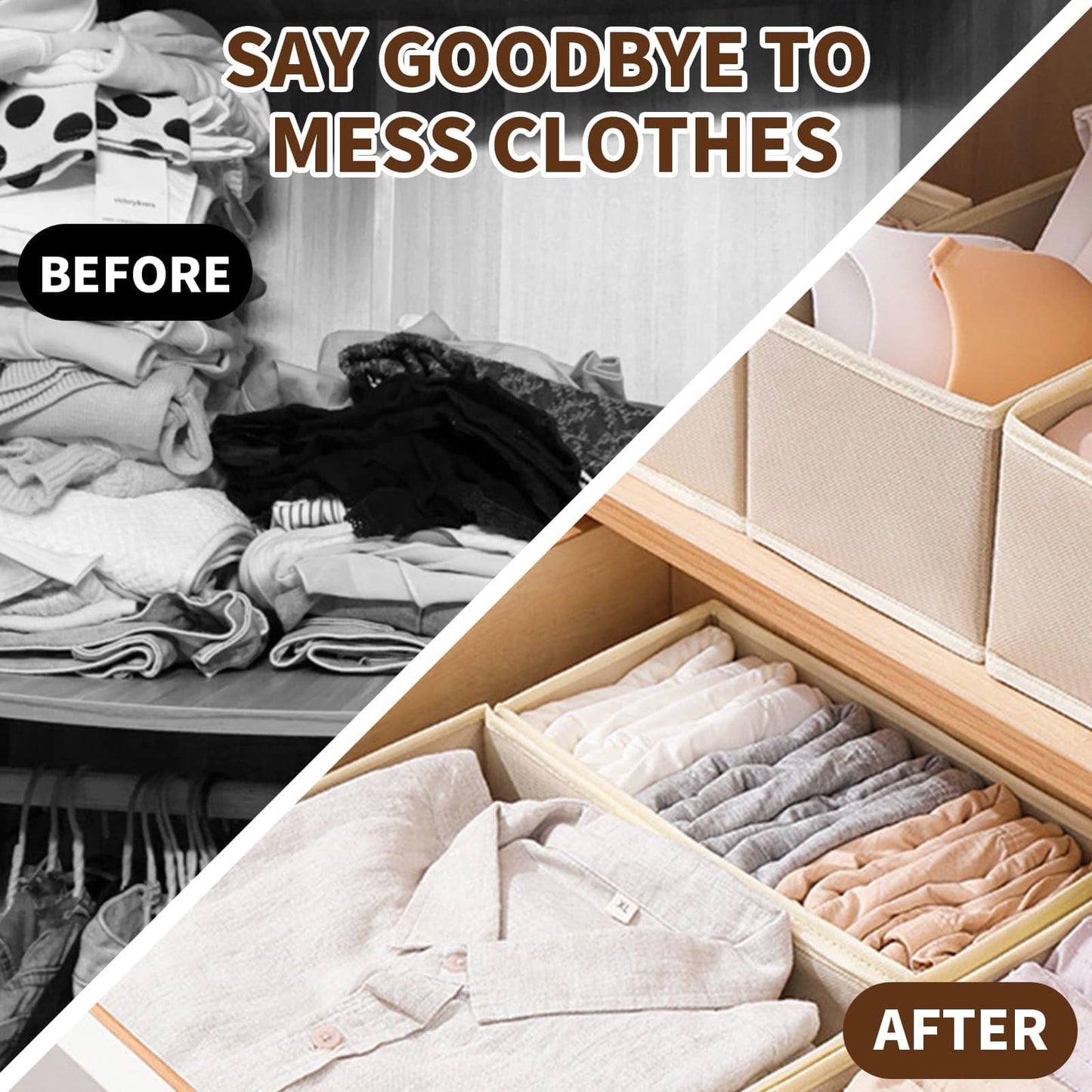 Clothes Drawer Folding Wardrobe Organisers 12-Piece Drawer Dividers(Khaki)