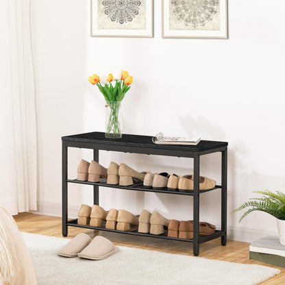 HOOBRO Shoe Rack, 3-Tier Shoe Bench with 2 Mesh Shelves, Shoe Storage Bench with Seat, for Entryway, Hallway, Living Room, Small Space, Easy Assembly