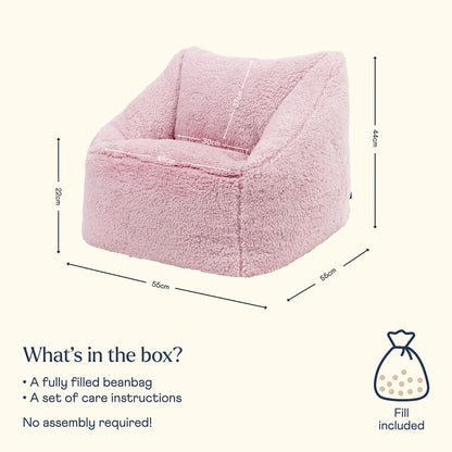 icon Kids Teddy Fleece Bean Bag Chair, Pink, Fluffy Kids Bean Bag Armchair with Filling Included for Girls and Boys, Childrens Chair, Nursery Dcor,