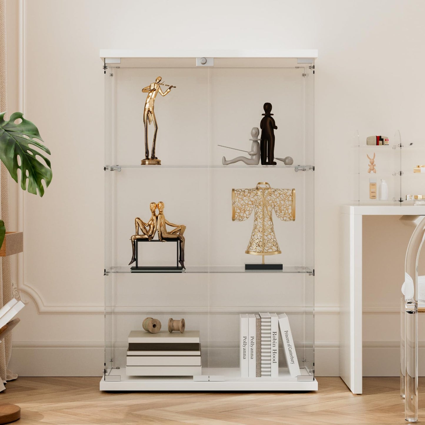 Beauty4U 3-Shelf Double Door Glass Display Cabinet, 125cm Tall, White