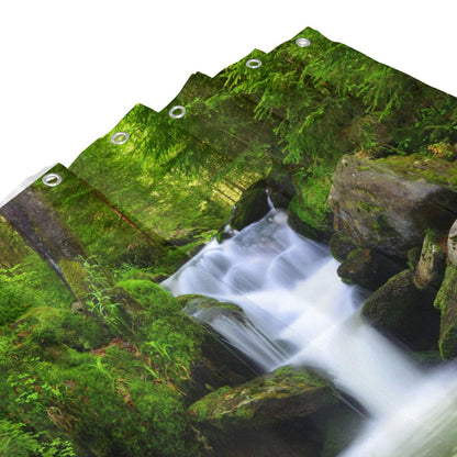 YUAOEUR 3D Garden Shower Curtain 79x72 Inch Tropical Waterfall Tigers Lake Jungle Forest Picture Outdoor Garden Green Trees Bathroom Personalized