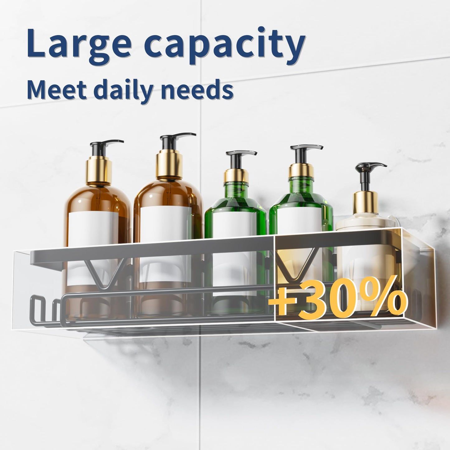 KEGII 2 Pack Adhesive Shower Caddy - Black Stainless Steel Shower Shelf with Soap & Razor Holder, No Drill for Bathroom Kitchen, 5KG Load Capacity