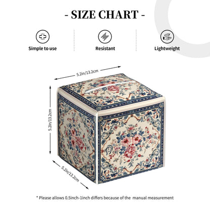Mexpekil Square Tissue Box Cover vintage flowers ethnic pattern PU Leather Tissue Box Cover Cube Tissue Box Holder for Bathroom Car Napkins Facial