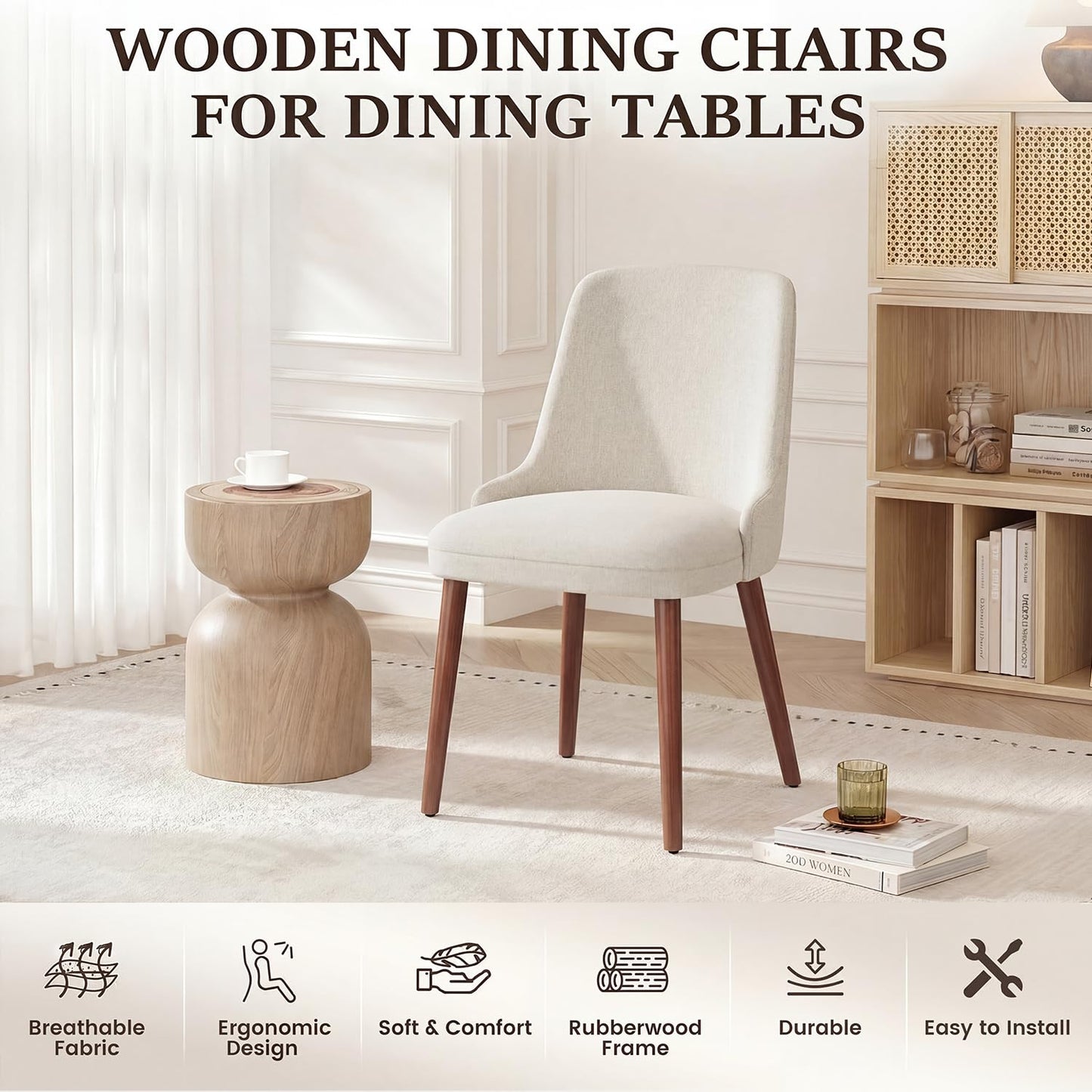 Dining Chairs Set of 4, Upholstered Dining Room Chairs with Ergonomic High Back, Thick Padded Seat, Skin-Friendly Fabric