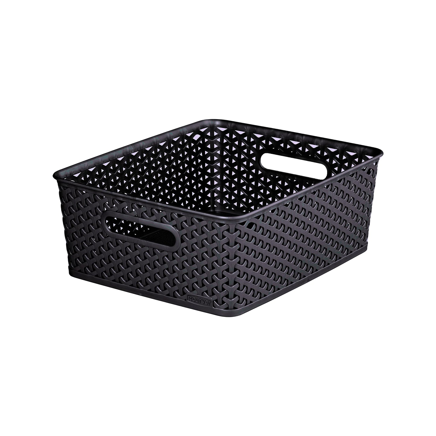 Curver My Style Rattan Effect Set of 3 Kitchen, Living room, Bathroom, Bedroom, Utility Medium Rectangular Storage Baskets 12 Litres - Anthracite