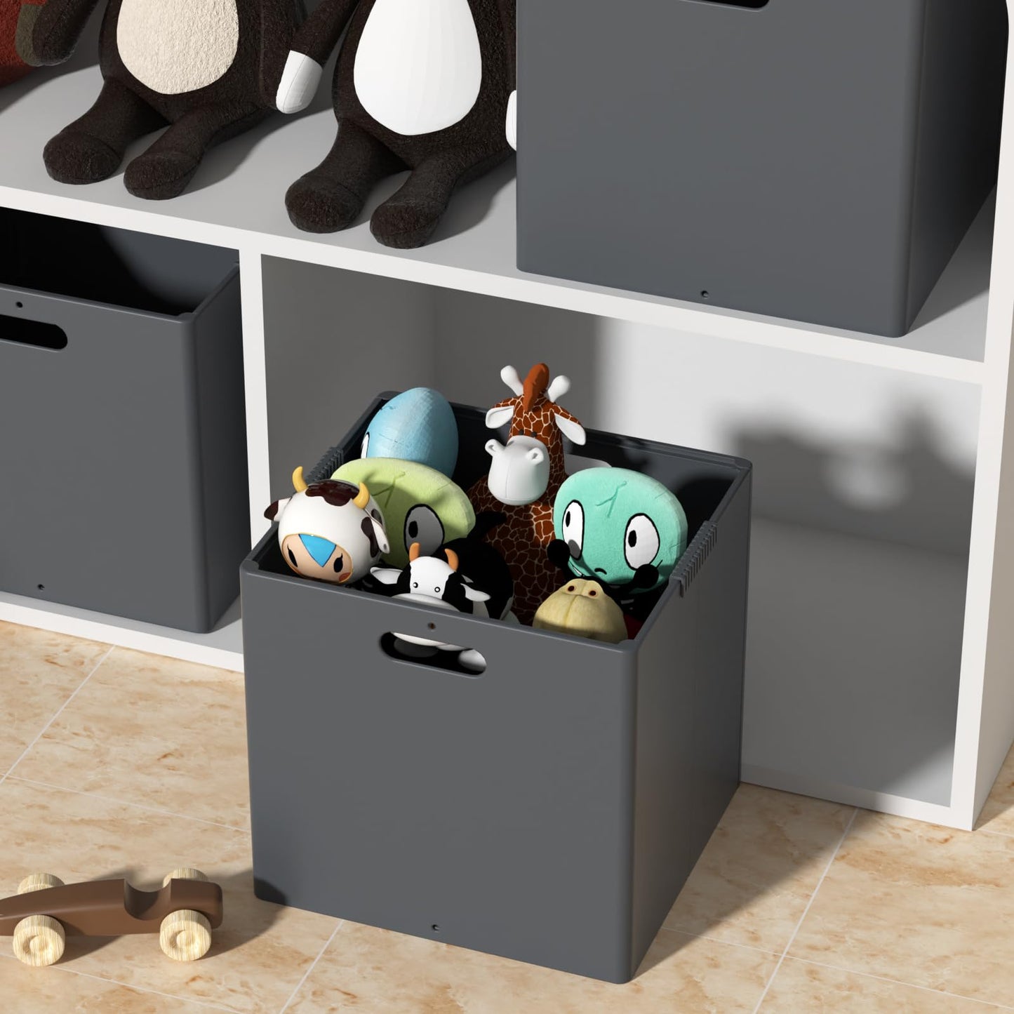 Vadidiya 4-Packs Foldable Plastic Storage Cubes Boxes with Handle, Grey