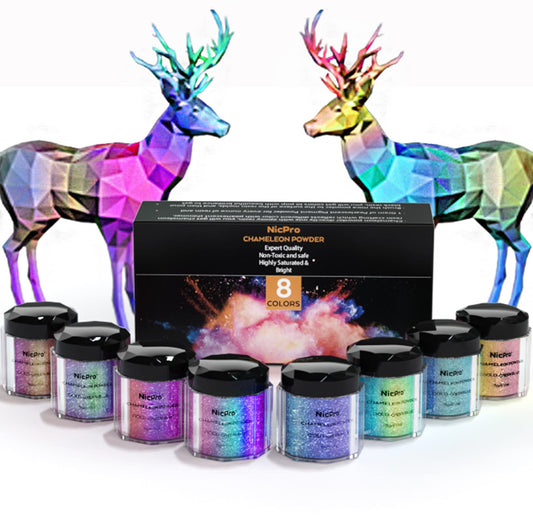Nicpro 8 Colors Chameleon Mica Powder, Color Shift Mica Powder for Epoxy Resin & Tumbler, Resin Supplies Pigment Powder for Soap Making, Candle, Bath