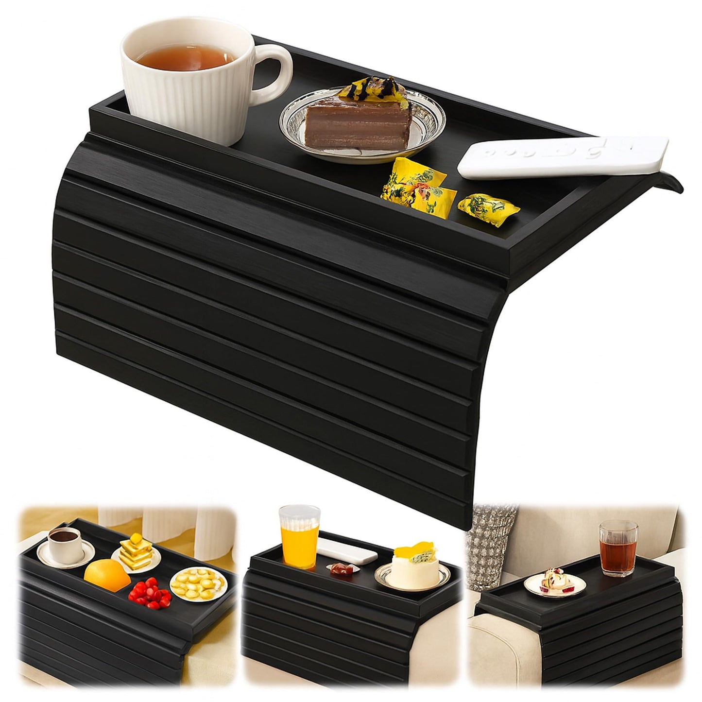 YOZAIUUI Wooden Foldable Sofa Arm Tray - Anti Slip Armrest Backing
