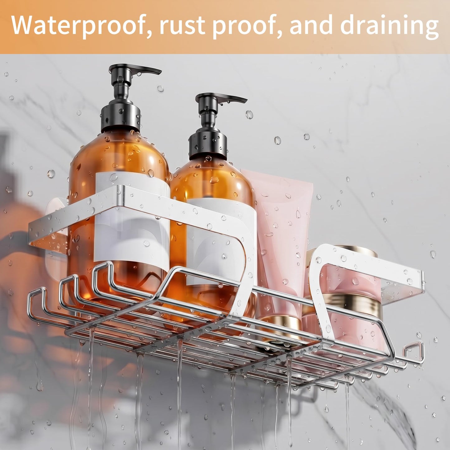 KEGII 2 Pack Adhesive Shower Caddy Stainless Steel Shower Shelf, Silver