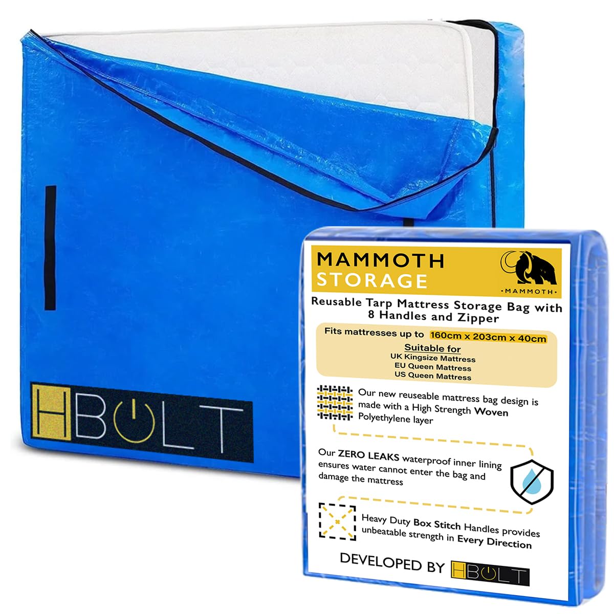 MAMMOTH Premium Mattress Storage Bag – Robust Protection for Moving & Storing – Shields Against Dust, Stains, and Pests (King - ULTRA)