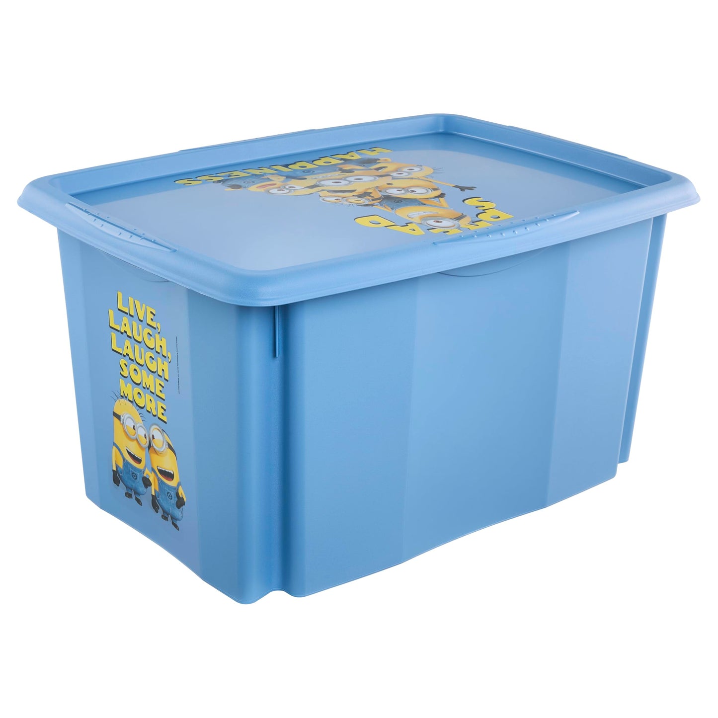 keeeper karolina storage box with lid, 45 l, stackable and nestable, Design: Minions, Happiness, For children, Blue (Soft Blue)