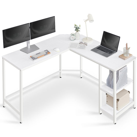 VASAGLE Computer Desk, L-Shaped Corner Desk, 138 x 138 x 76 cm, Gaming Desk, Workstation with 2 Storage Shelves for Home Office, Space-Saving, Easy to