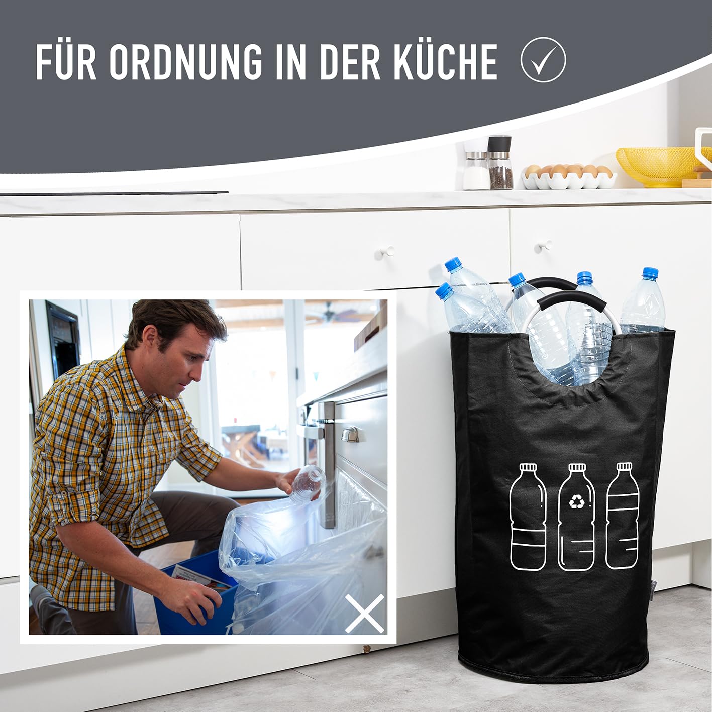 WELLENBORG® Foldable Deposit Bottle Collection Container Foldable Black - Waterproof Bottle Collector Large Basket