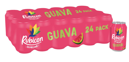 Rubicon 24 Pack Sparkling Guava Flavoured Fizzy Drink with Real Fruit Juice, Handpicked Fruits for a Temptingly Intense Taste "Made of Different