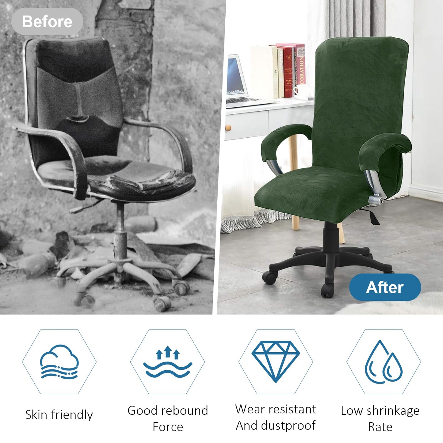 YushengTai Velvet Office Chair Cover, Chair Covers with Armrest, Seat Cover, Office Chair, High Back Seat Cover, Gaming Chair Cover