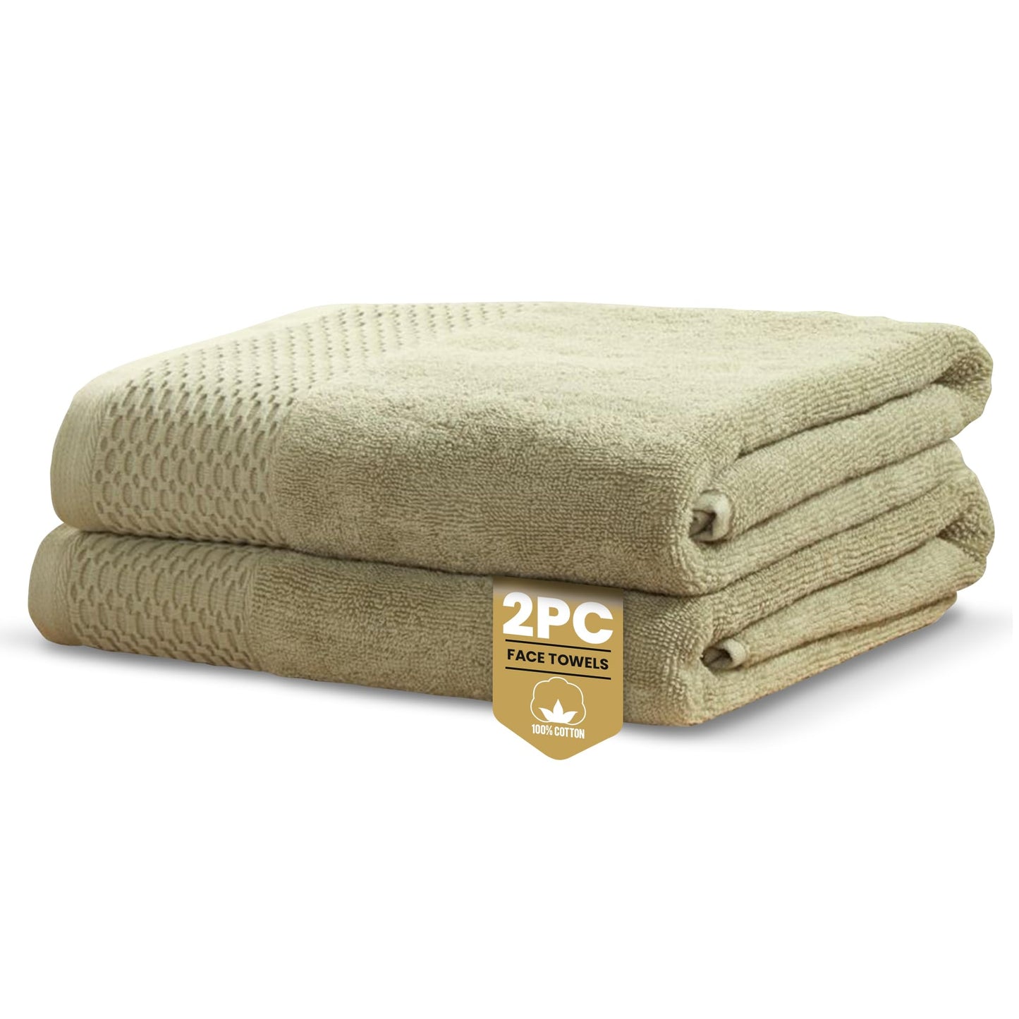 Rapport Home Eden Weave Face Towels 2-Pack Luxurious 100% Cotton 500gsm Soft Absorbent Face Cloths, Oeko-Tex Certified Bathroom Hand Towels | Olive