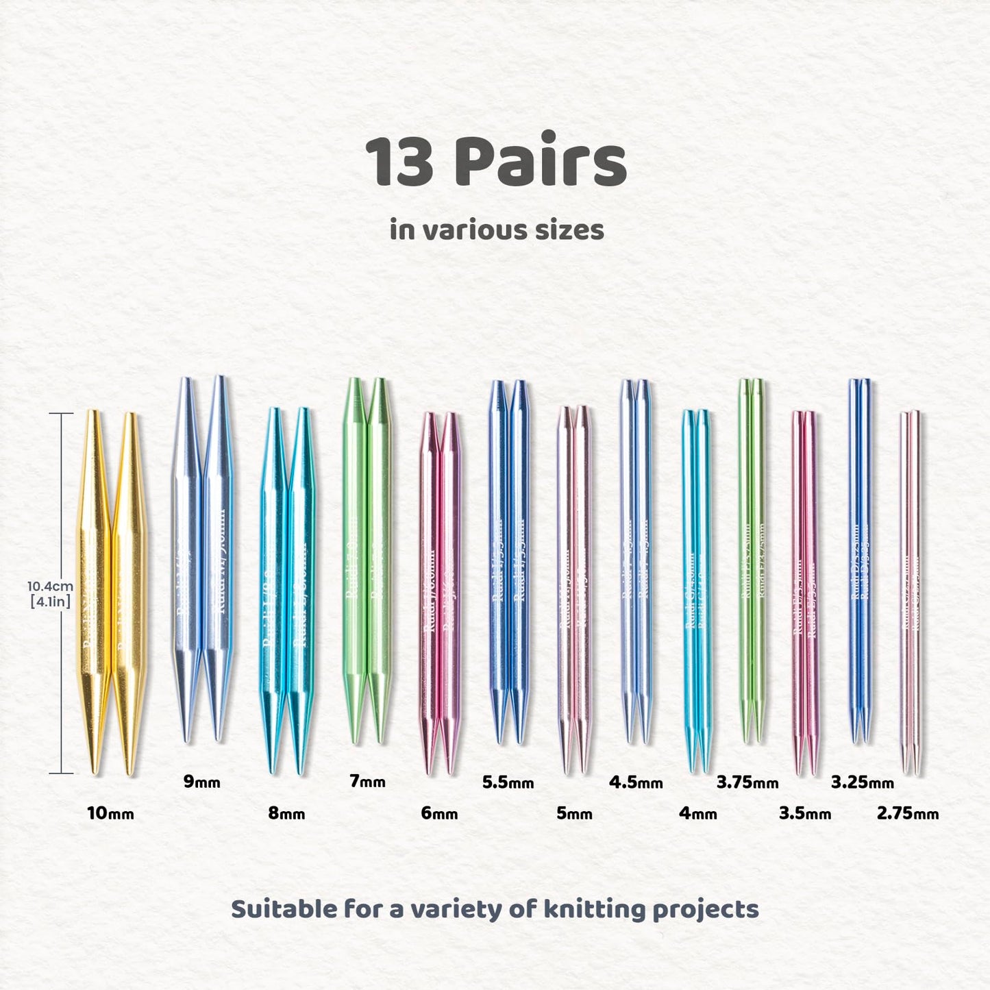 RUIDI Circular Knitting Needles Set, Light Aluminium Interchangeable Circular Knitting Needles Set with Case & Accessories, 13 Pairs of 10cm Round