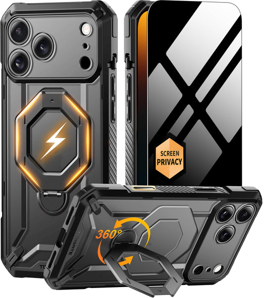 Tongate for iPhone 17 Pro Max Case with 360? Spin Magnetic Stand, [Compatible with MagSafe][Military-Grade Protection] with Privacy Screen Protector &
