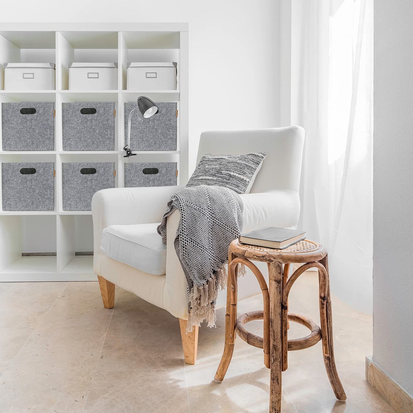 Miqio® Design Felt Storage Box Set of 4 | 30 x 30 x 30 cm | Organizer Folding Box | Storage Basket | Kallax Shelf Insert | Light Grey