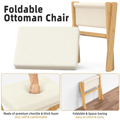 BAMBOOHOMIE Foldable Foot Stool Ottoman, Modern Foot Rest with Bamboo X Legs & Thick Foam Cushion