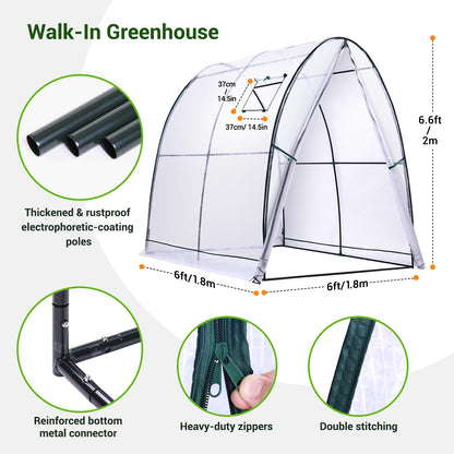 Ohuhu Portable Tunnel Greenhouse Outdoor: Heavy Duty Walk in Green House with Mesh Windows Durable Plastic PE Cover for Outside, 1.8x1.8x2m, White