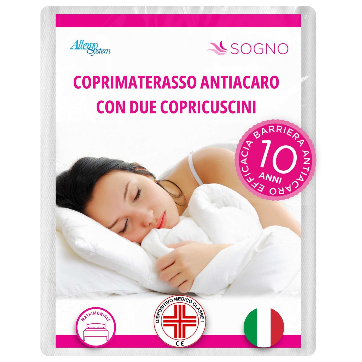 Allergosystem Anti-Dust Mite Sleeping Set Consisting of Mattress Cover with Zip for Double Bed, 160 x 190 x 20 cm and 2 Pillowcases, 50 x 80 cm