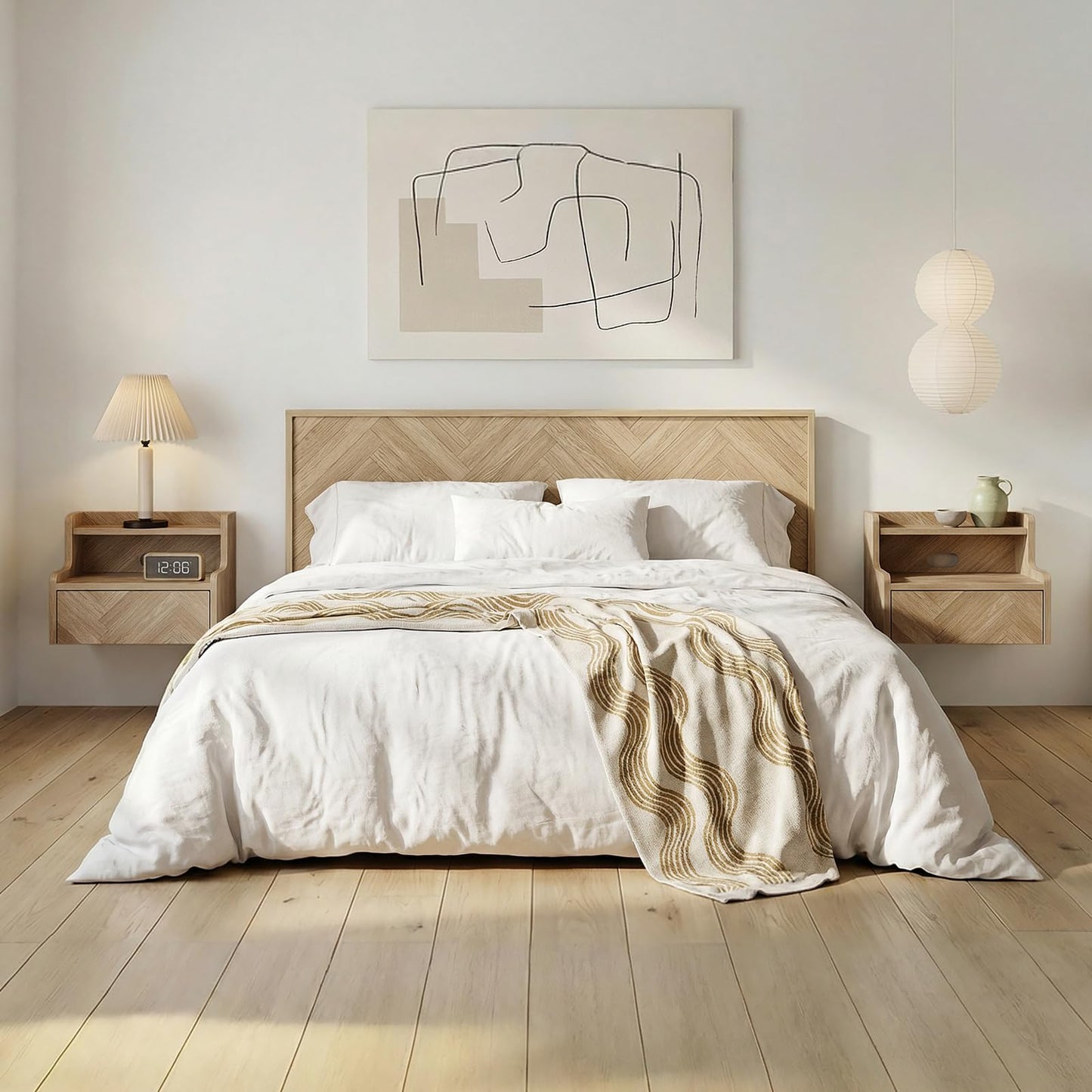 Skokliz Floating Bedside Table Set of 2, Small Wall Mounted Nightstand with Drawer and Open Shelf, Floating Shelf for Bedroom, Living Room, Kictench